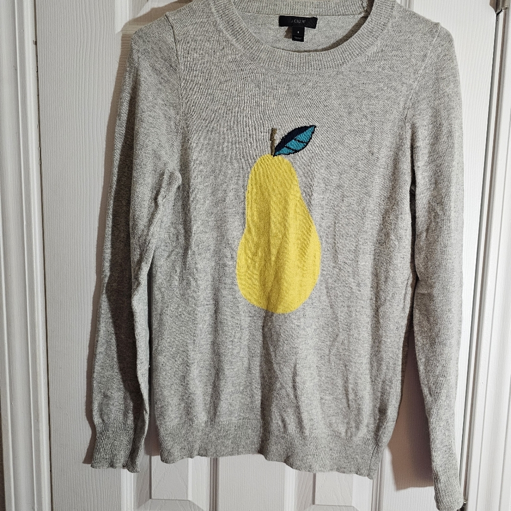 J. Crew Gray  Wool Blend Crew Neck Sweater Pear Design